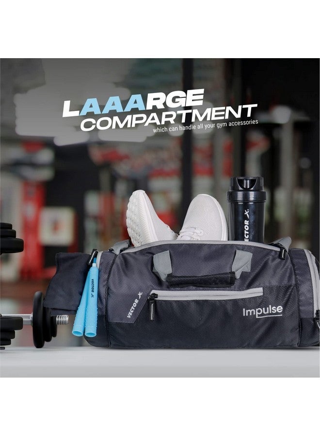 Vector X Gym Duffel 26L Sports Bag for Men and Women Polyester | Large Compartment | Front Utility Pocket | Mesh Side Pocket | Durable Base | Adjustable Shoulder Strap Travel Bag (Impulse, Grey) - Image 2