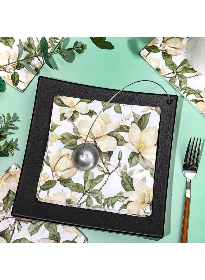 Whaline 80Pcs Magnolia Paper Napkins White Floral Luncheon Napkin Watercolor Spring Flower Blossom Disposable Dessert Dinner Hand Napkin for Wedding Birthday Bridal Baby Shower Party Supplies - Image 3