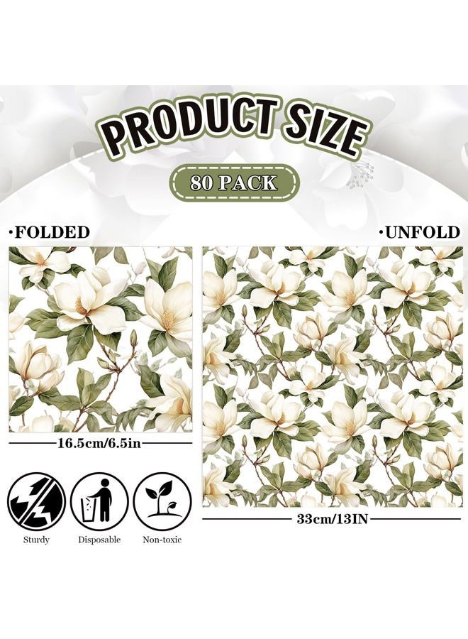 Whaline 80Pcs Magnolia Paper Napkins White Floral Luncheon Napkin Watercolor Spring Flower Blossom Disposable Dessert Dinner Hand Napkin for Wedding Birthday Bridal Baby Shower Party Supplies - Image 2
