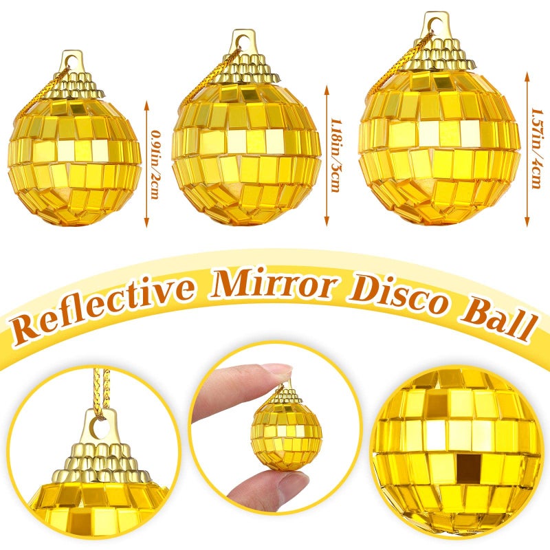 بيبتو BBTO 24 قطعة صغيرة ديسكو الكرة الحلي 70s الحزب ديكور كعكة أعلى كرة ديسكو عاكسة لديكور الحفلات (1.18 بوصة الذهب) - Image 3