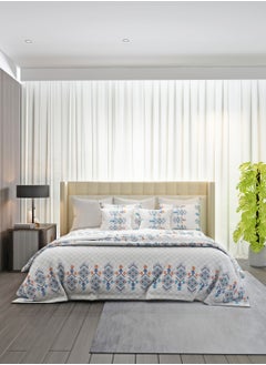 Raymond Raymond Home King Flat Sheet Bedsheet 152 Thread Count Luxirious Mercerised 100% Long Staple Cotton Bedding Printed Pre Shrunk Percale Finish Bed Linen with 2 Pillow Case-Blue & White (274 * 274 CM)  - Image 2