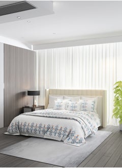 Raymond Raymond Home King Flat Sheet Bedsheet 152 Thread Count Luxirious Mercerised 100% Long Staple Cotton Bedding Printed Pre Shrunk Percale Finish Bed Linen with 2 Pillow Case-Blue & White (274 * 274 CM)  - Image 1