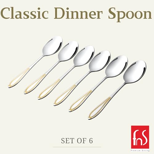 FnS Classic 24 Karat Gold Plated Stainless Steel Dinner Spoons (Set of 6) for Home, Dining and Kitchen - Image 3