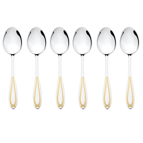 FnS Classic 24 Karat Gold Plated Stainless Steel Dinner Spoons (Set of 6) for Home, Dining and Kitchen - Image 1