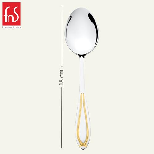FnS Classic 24 Karat Gold Plated Stainless Steel Dinner Spoons (Set of 6) for Home, Dining and Kitchen - Image 2