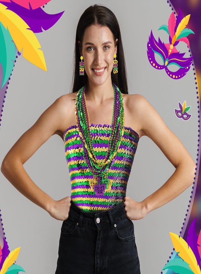 Civaner 14 Pcs Mardi Gras Costume Accessory Set Include 1 Sequin Tube Top 14 Pcs Mardi Gras Beads Necklaces and 1 Pairs Earrings for Carnival Parades Party Favor Women - Image 5