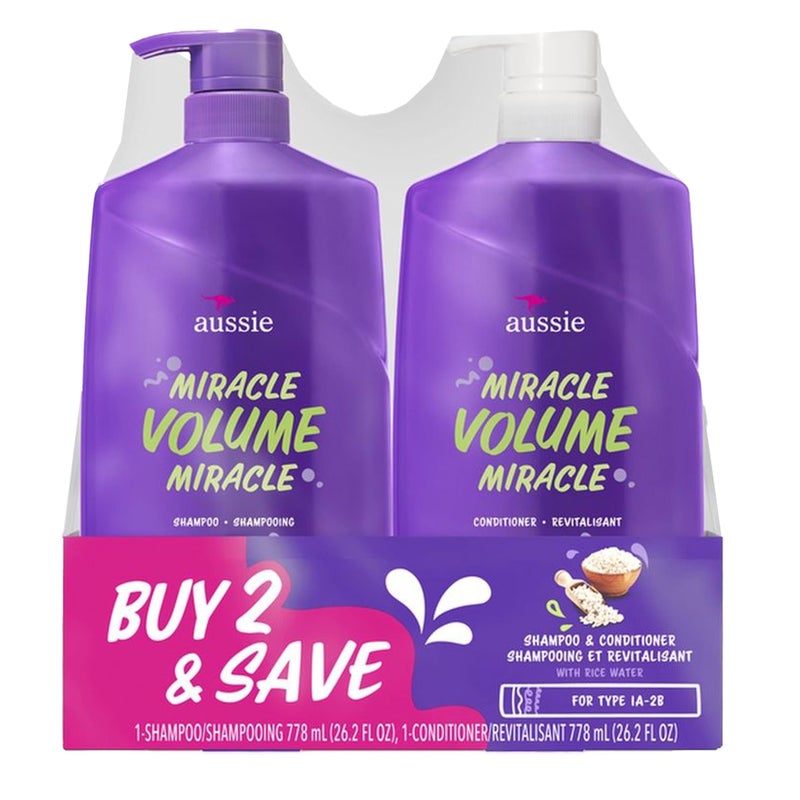 Aussie Miracle Volume With Bamboo & Kakadu Plum, Paraben Free Shampoo & Conditioner, 26.2 Fl Oz Dual Pack, 52.4 Fl Oz (Pack Of 2) - Image 1