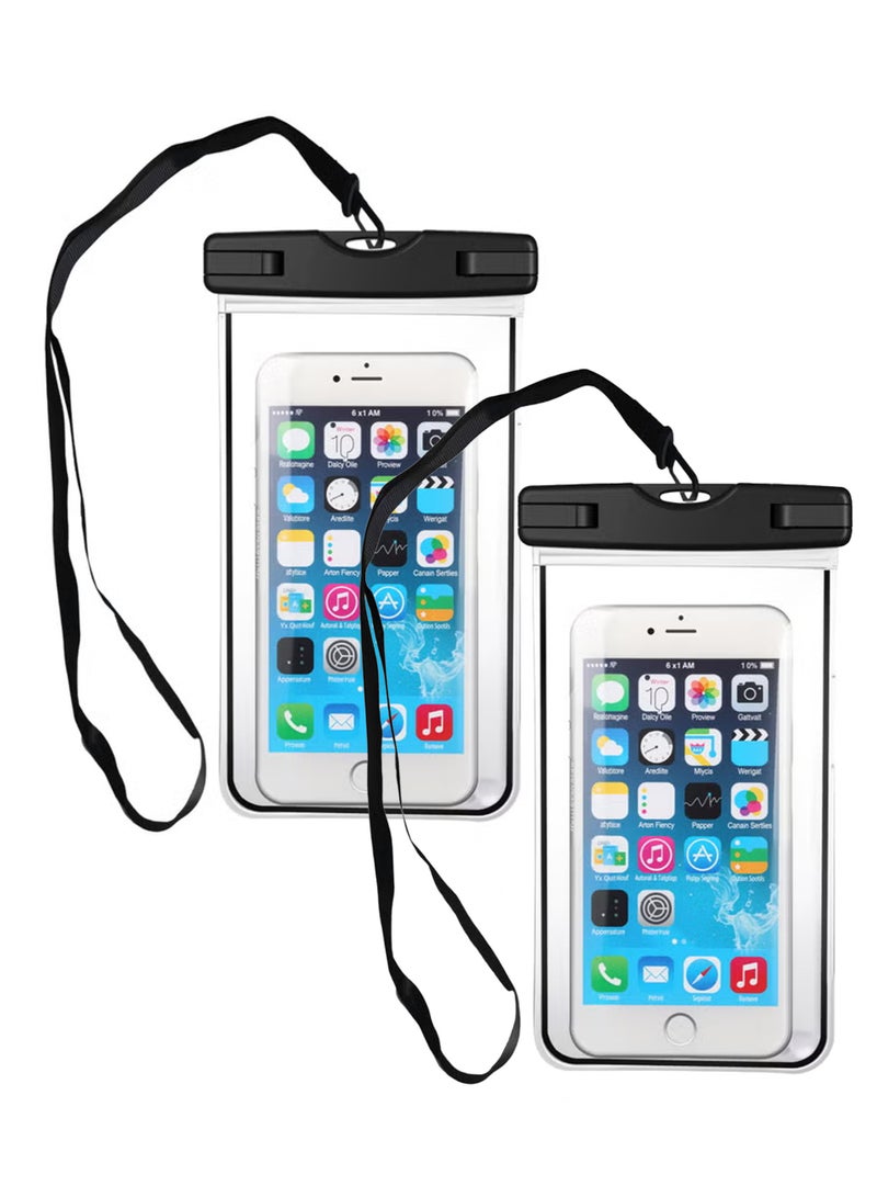 حافظتان مقاومتان للماء للهواتف الذكية باللون الأسود/الشفاف