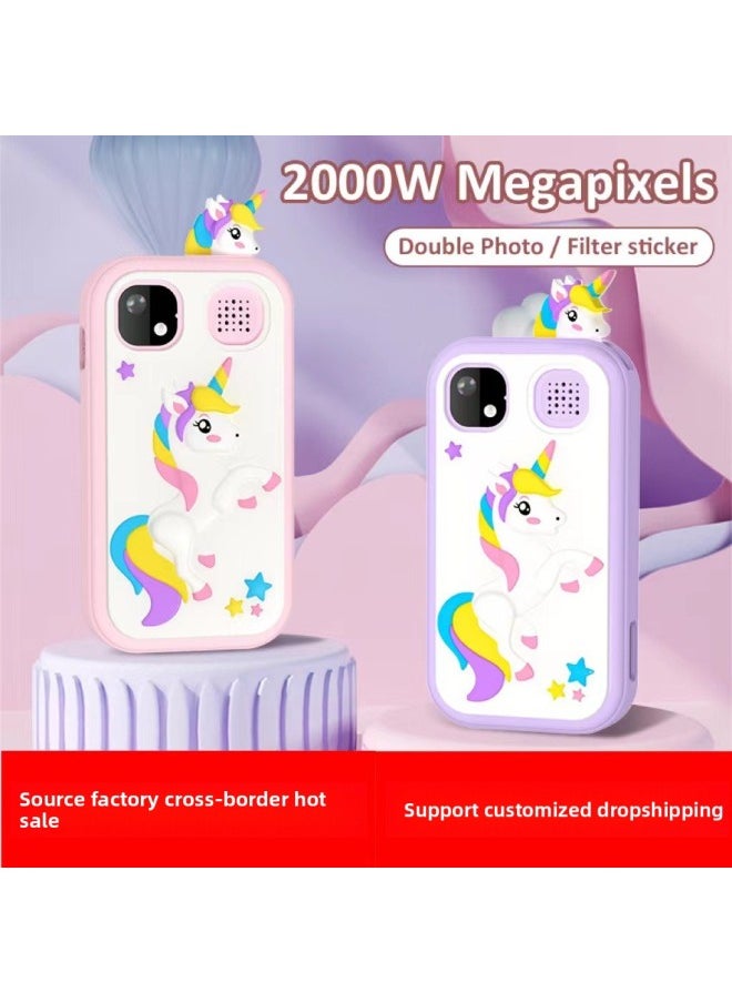 Generic - Cartoon Unicorn H07 Children's Mobile Phone Camera Flashlight Game Alarm Clock Multi-function Toy-Color:Purple Kitten (touch Screen Model) Does Not Come With Card - Image 1