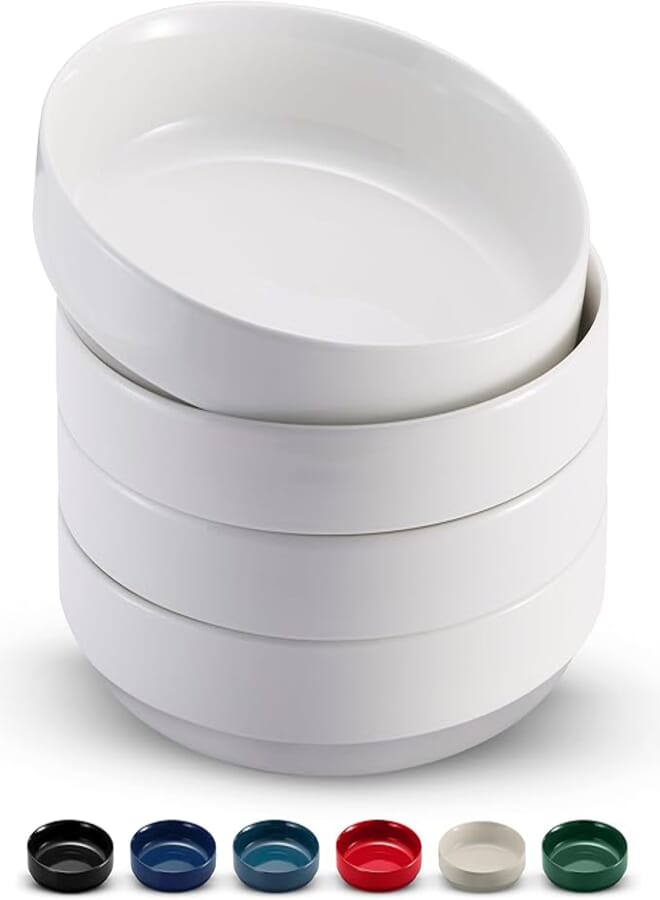 KooK Pasta Bowl, Bowl Plate, Low Bowl, Plate Bowls, Ceramic Large Flat Bowls, Microwave and Dishwasher Safe, Ideal for Soups and Salads, Glossy Porcelain, 1.3L, 4