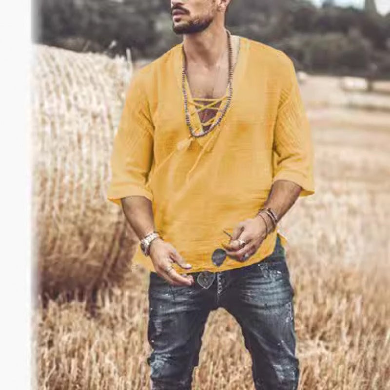 2024 New Wish Explosions Men'S Chest Tie Corns Sleeve T-Shirt - Image 4