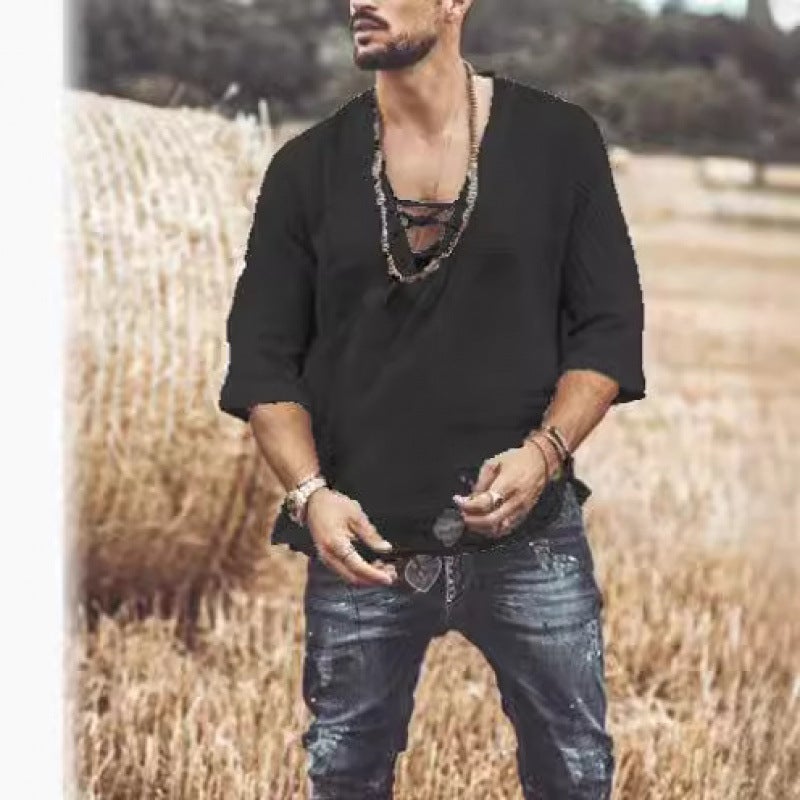 2024 New Wish Explosions Men'S Chest Tie Corns Sleeve T-Shirt - Image 3