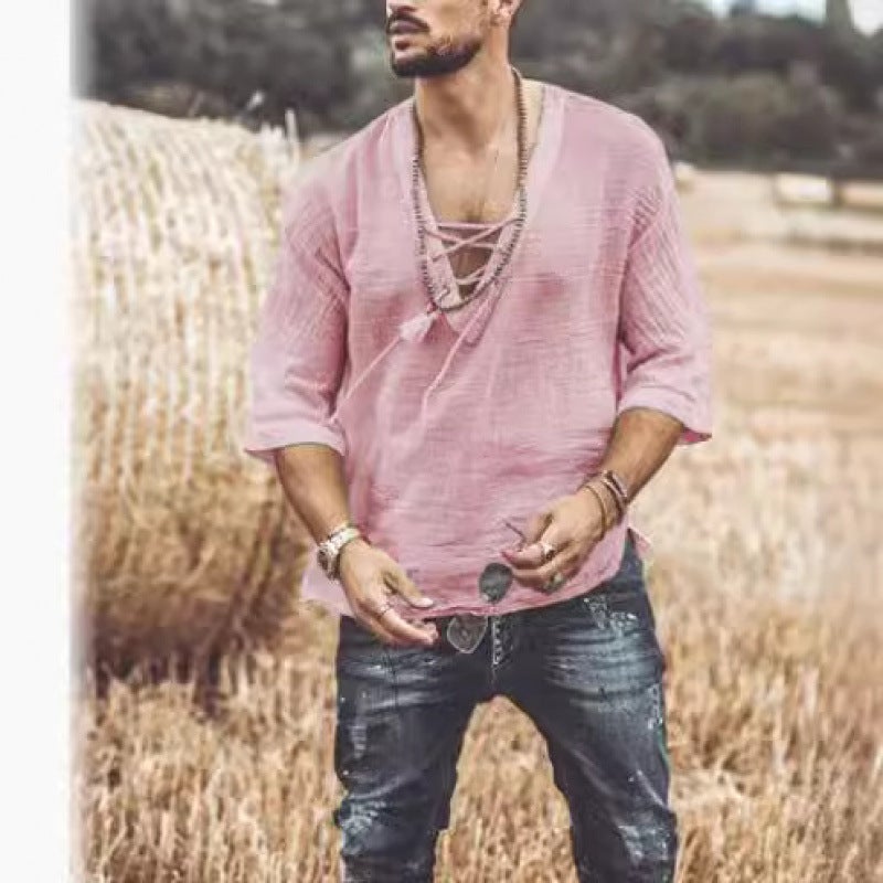 2024 New Wish Explosions Men'S Chest Tie Corns Sleeve T-Shirt - Image 5
