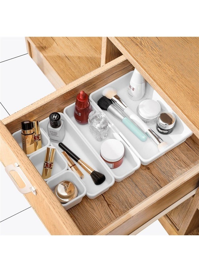 yongsheng 8-Piece Home Drawer Organizer Box Tray Set white，8 PCS Plastic Drawer Organizer, Sectional Makeup Desk Storage, Tool Box Tray Divider Bins Set for Bedroom, Kitchen(White)  - Image 2