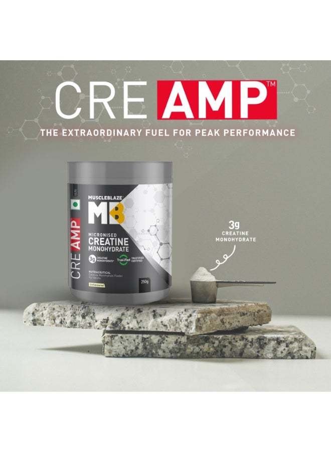 MuscleBlaze Micronised Creatine Monohydrate CreAMP Powder, Unflavoured (80 Servings, 250g) | Trustified Certified Creatine - Image 2