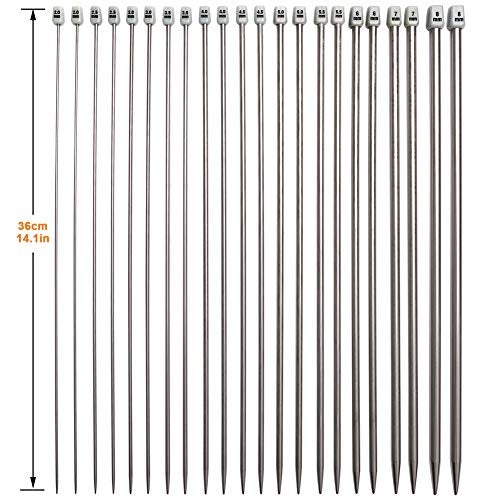 BCMRUN Knitting Needle Set, 22PCS 2mm(B)-8mm(L) Straight Single Pointed Stainless Steel Sweater Needles Set(11Pair-11 Size,9.8 inch) with Locking Stitch Makers Large-Eye Needles Measure Tape (36CM) - Image 3