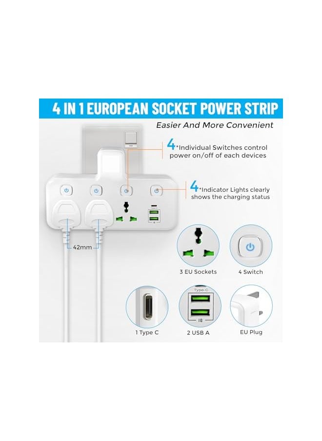 UNICASA UNICASA™ 3 Way Plug Extension Socket with 2 USB & 1 Type-C Ports, UK Multi Plug Adapter with Switches - Ideal for Home, Office, Kitchen, Garden, Outdoor Use and travel.  - Image 2