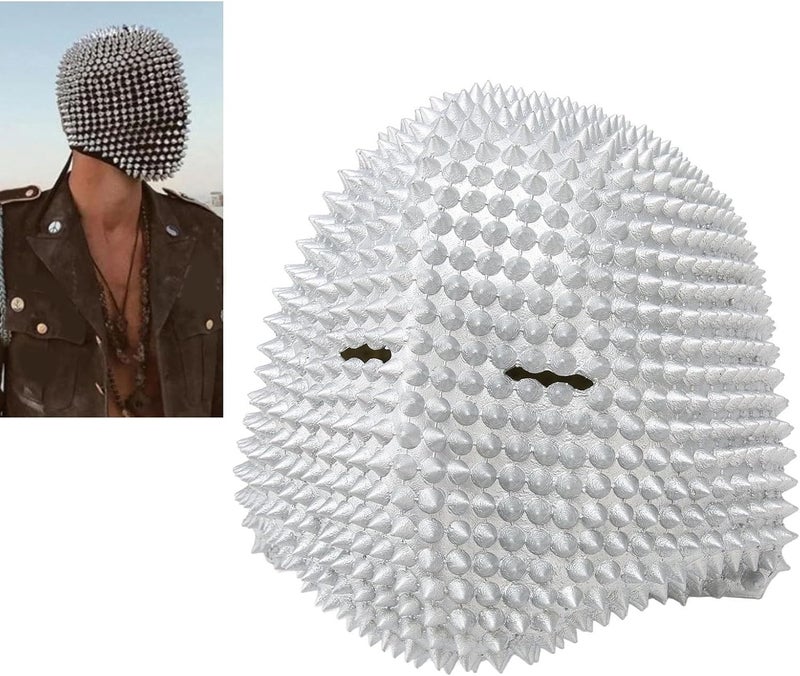 klarako Halloween Studded Full Face Cover,Fashion Steampunk Masks,Steampunk Horror Elastic Face Cover for Cosplay Costume Party Silver - Image 2