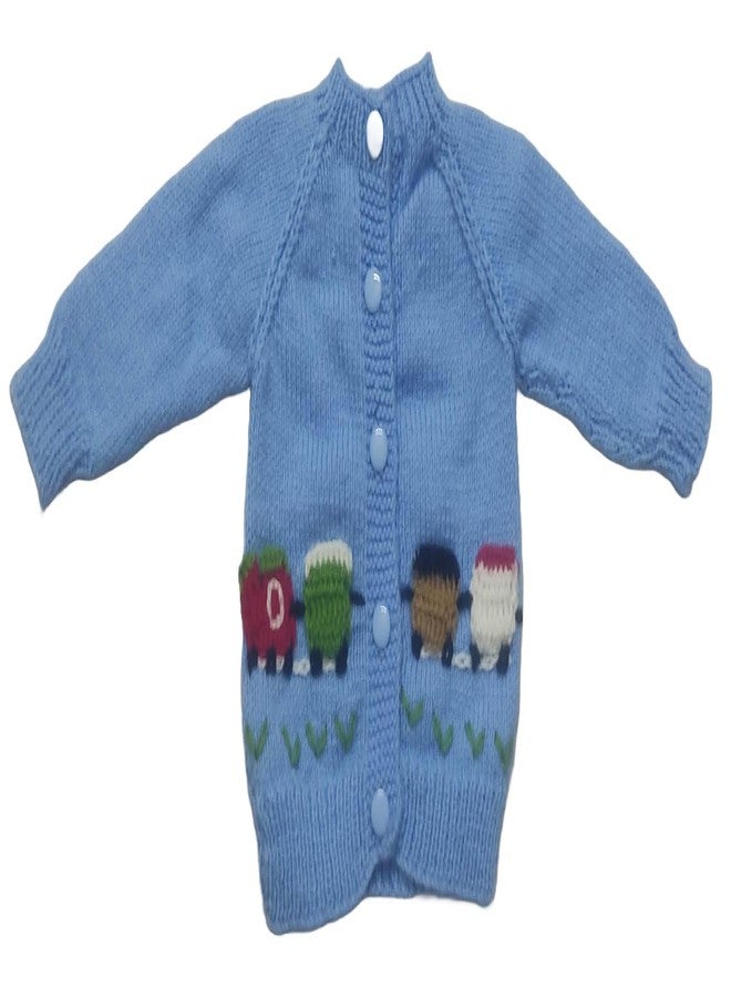 Cute Collection Hand Made Front Open Woolen Sweater with Cap and Pair of Socks Set for 0-6 Months Baby Boys & Girls and New Born Baby (Color, Blue) - Image 4