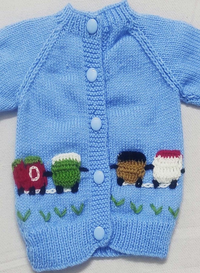 Cute Collection Hand Made Front Open Woolen Sweater with Cap and Pair of Socks Set for 0-6 Months Baby Boys & Girls and New Born Baby (Color, Blue) - Image 2