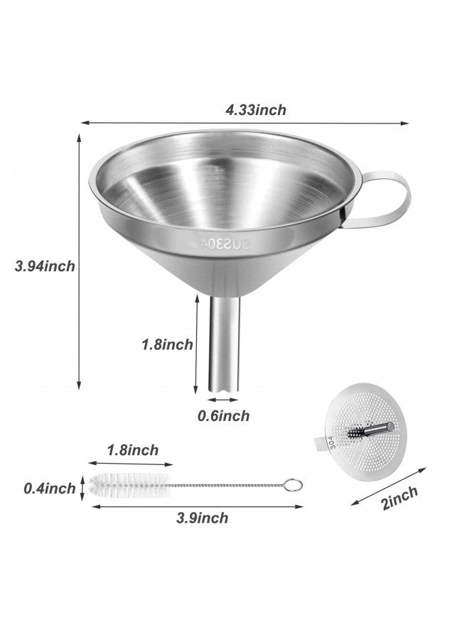 Ecurfu Stainless Steel Kitchen Funnel, 4.3-Inch Food Grade Metal Funnel with Strainer for Filling Bottles, Transferring Liquid, Oil, Juice, Milk - Image 1