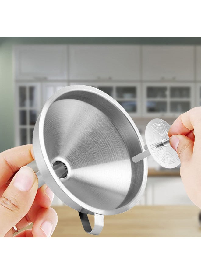 Ecurfu Stainless Steel Kitchen Funnel, 4.3-Inch Food Grade Metal Funnel with Strainer for Filling Bottles, Transferring Liquid, Oil, Juice, Milk - Image 2