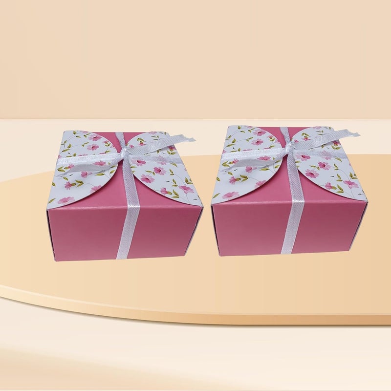 DIGI ARTS Multi Purpose Small Candy Box with 4 Cavity Cute Favour Gift Boxes with Satin Ribbon for Wedding Birthday Party and Valentine Gifts Pack of 24 PCS MultiColor
