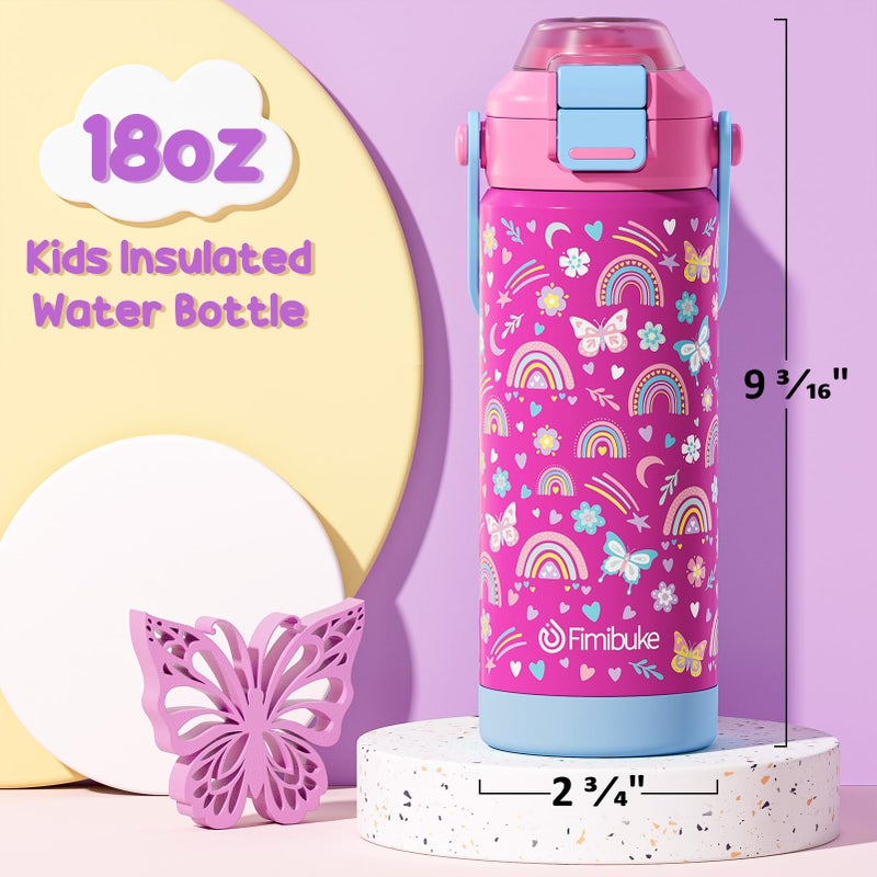 Fimibuke Kids Insulated Water Bottle with Pop-Open Straw & Spout 2-in-1 Lid, 18oz Leak Proof 18/8 Stainless Steel Vacuum Tumbler, BPA-Free Kids Cup For Travel School Boys Girls Toddler, Rainbow & Mermaid - Image 5