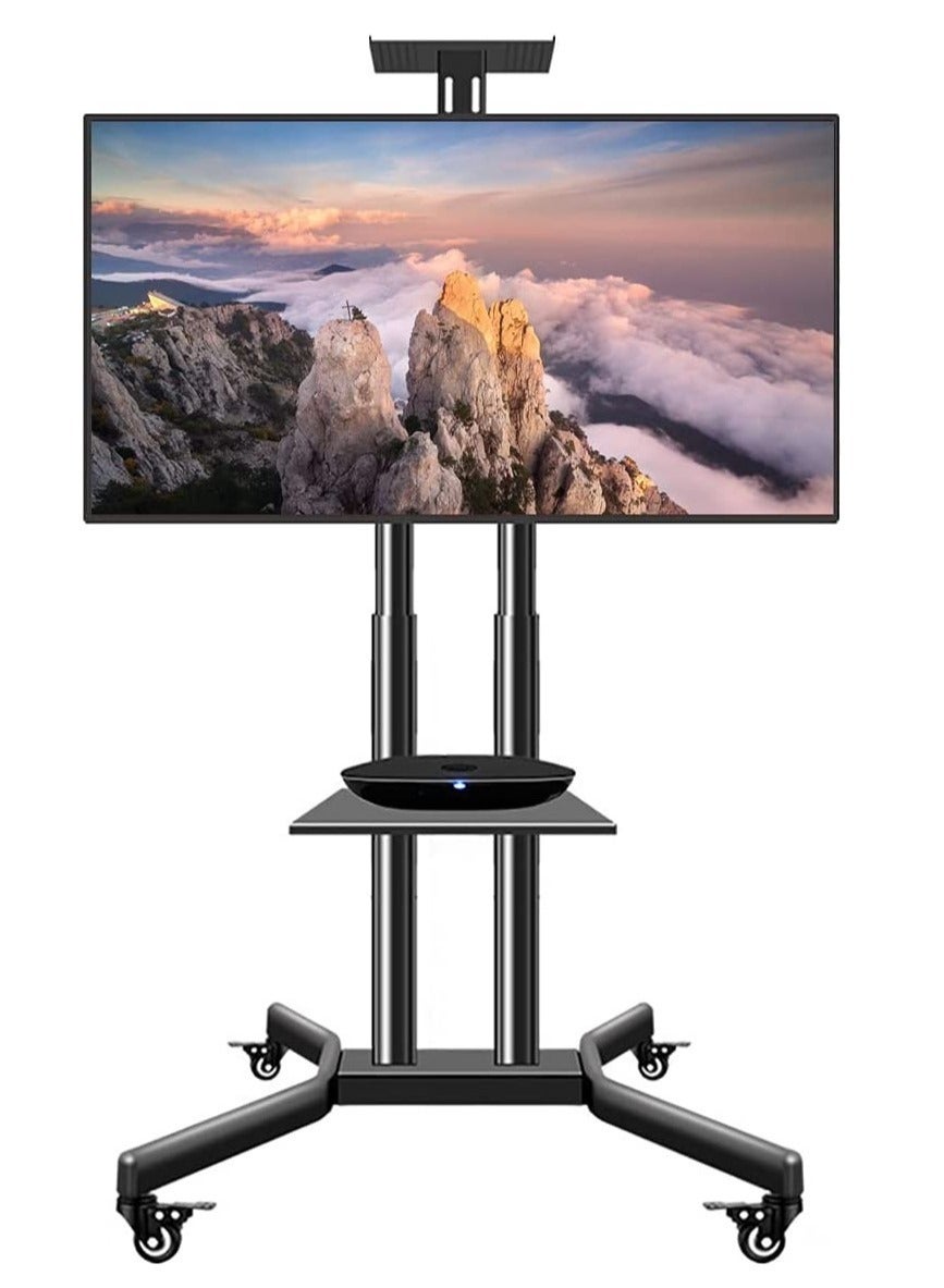 Mobile TV Stand Rolling TV Cart,Floor TV Stand Trolley for 32” to 70” LCD LED Flat Curved Screen Tilt Height Adjustable TV Stand Mounted with Wheels 2 Media Shelves Cable Management