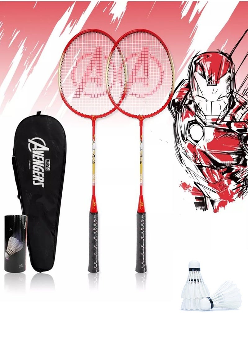 AVENGERS Ironman Badminton Rackets Set of 2 Pcs With 3 Shuttlecocks And A Carry Bag, Premium Quality Rackets With Comfortable Grip, Official Size and Weight, Best Choice for Professionals and Beginners  - Image 1