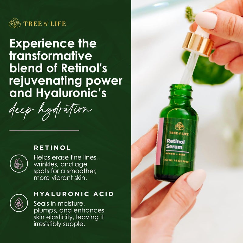 Tree of Life Beauty Retinol Serum, Skin Smoothing Face Oil for Dark and Age Spots and Fine Lines, Facial Serums for Dry and Sensitive Skin Care with Hyaluronic Acid for Soft Skin, 2 Fl Oz (pack of 2) - Image 3