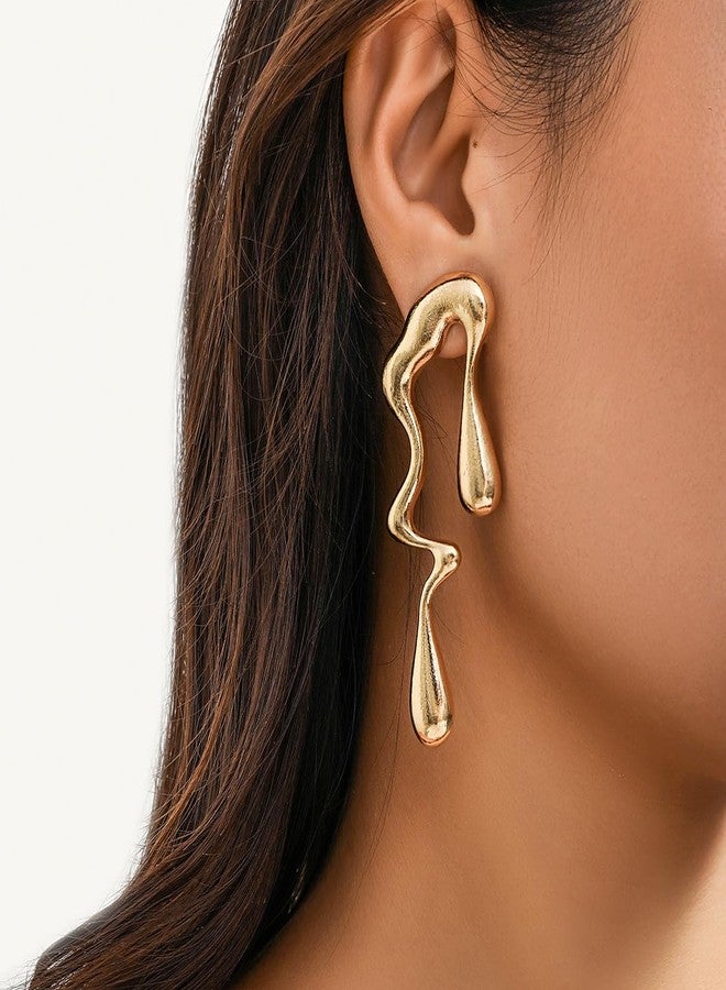 MIFYNN Irregular WaterDrop Earrings, Melted Liquid Irregular Stainless Steel Earrings, Embrace Minimalist Earrings, Statement Earrings for Women (Gold) - Image 2