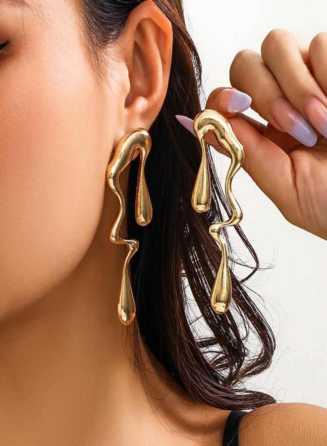 MIFYNN Irregular WaterDrop Earrings, Melted Liquid Irregular Stainless Steel Earrings, Embrace Minimalist Earrings, Statement Earrings for Women (Gold) - Image 3