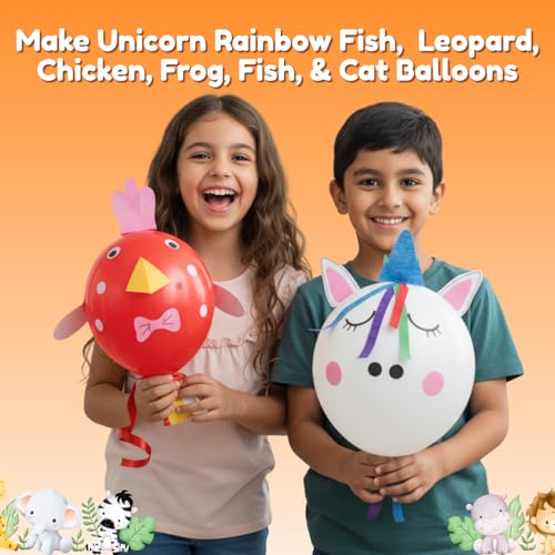 CocoMoco Kids DIY Art and Craft Kit for Kids, Make Your Own Animal Balloons Jungle Party Set, Gift for Girls and Boys, Age 3-8 year old, Create 6 Animal Balloons, Christmas Gifts Return Gift for Kids - Image 5