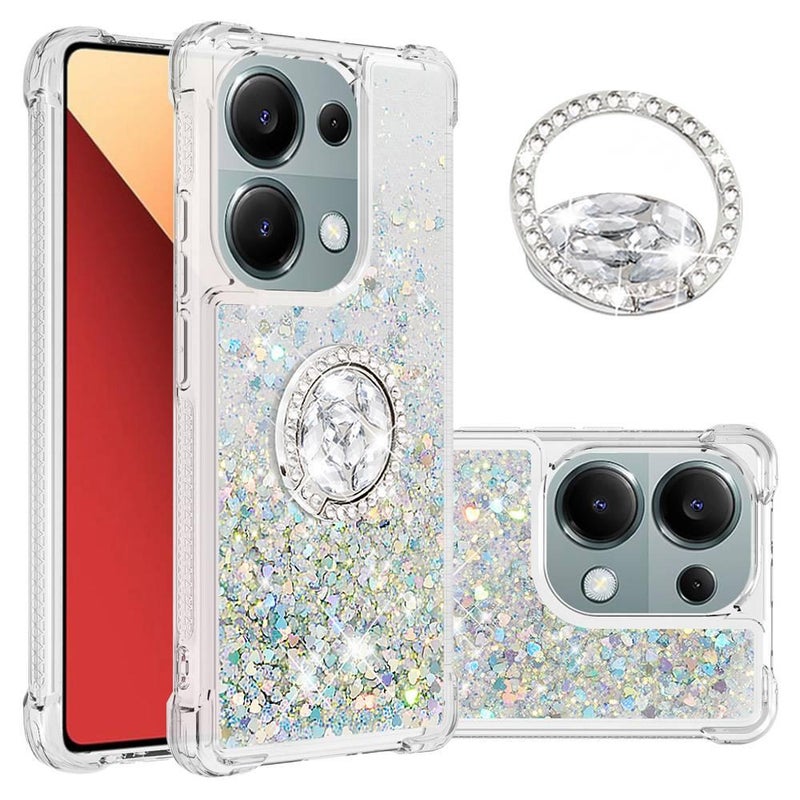 MS TPU Protective Case for motogpower2024 with Glitter Powder and Ring Holder plus Star Pattern plus Crossbody Strap in Silver - Image 1