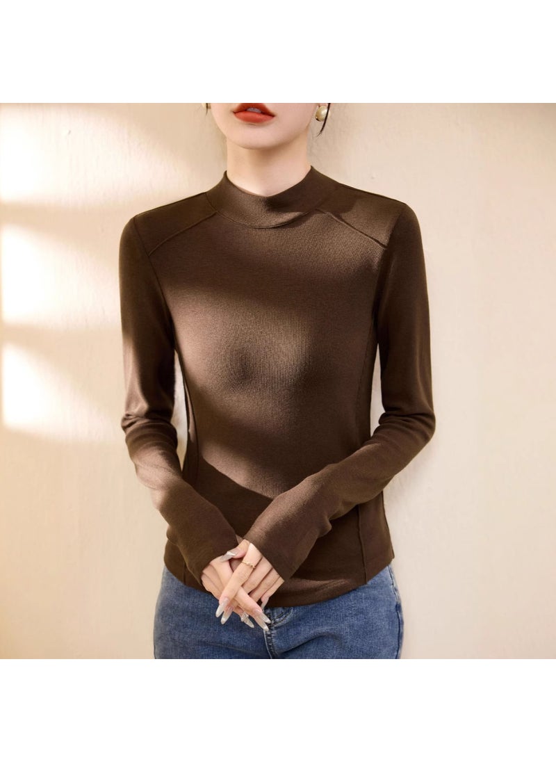 Generic - High-Quality Wool Baselayer Turtleneck Womens Long Sleeve Top Latte gray - Image 1