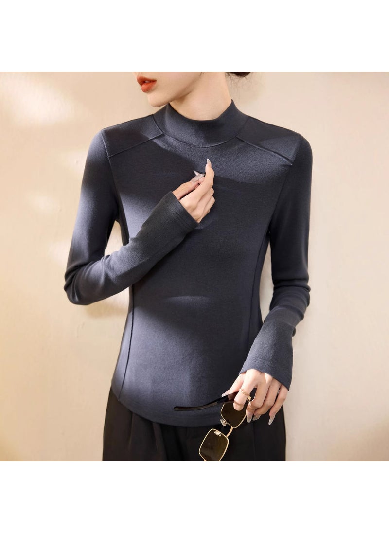 Generic - High-Quality Wool Baselayer Turtleneck Womens Long Sleeve Top Latte gray - Image 1