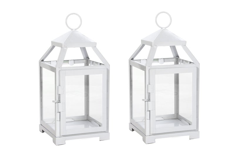Hosley Hosley Set of 2 Clear Glass and Iron White Color Farmhouse Classic Style Lantern 12 Inch High Ideal Gift for Weddings Bridals Special Occasions Parties Aromatherapy and Spa Settings O4 