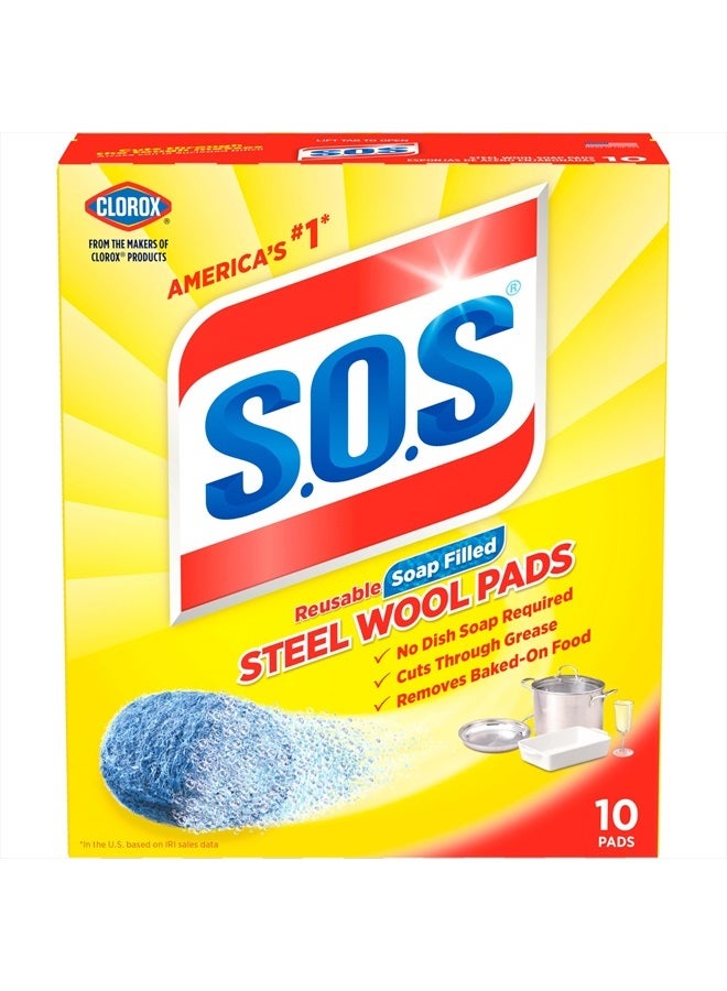 S.O.S وسادات صابون الصوف الفولاذي، 10 قطعة - Image 1
