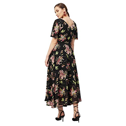 Rare Women's Georgette Fit and Flare Calf Length Dress (EP3153_Black_S) - Image 4