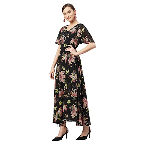 Rare Women's Georgette Fit and Flare Calf Length Dress (EP3153_Black_S) - Image 2