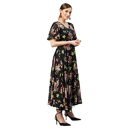 Rare Women's Georgette Fit and Flare Calf Length Dress (EP3153_Black_S) - Image 3