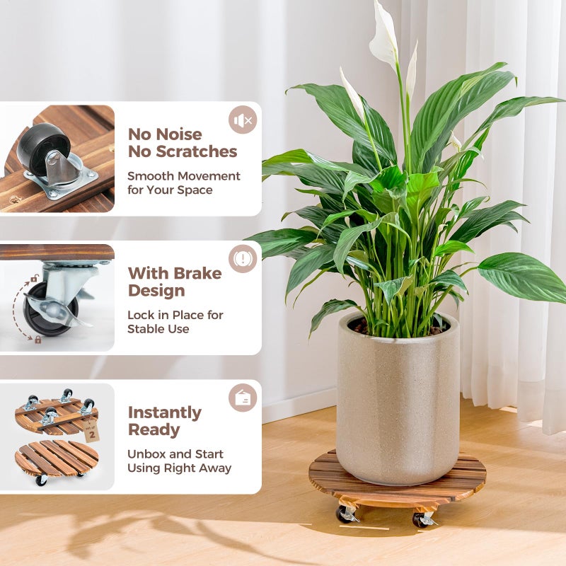 Bamworld Plant Stand Outdoor Rolling Tray Plant Caddy with Wheels 12in Plant Caster with Wheels Planter Caddy Flower Cart Plant Dolly for Heavy Duty Large Plants Plant Rollers (2 Pack ) - Image 4