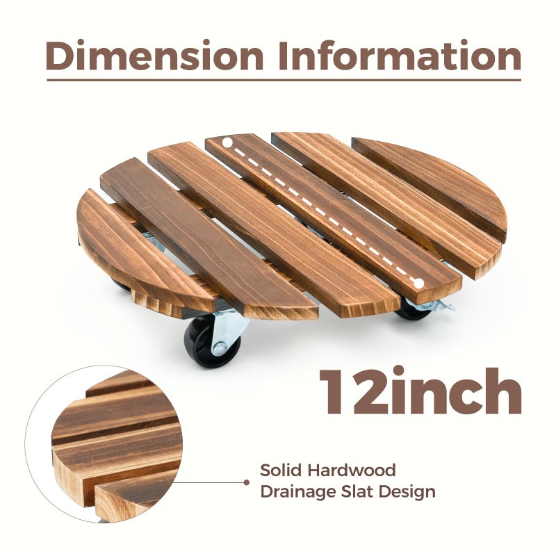 Bamworld Plant Stand Outdoor Rolling Tray Plant Caddy with Wheels 12in Plant Caster with Wheels Planter Caddy Flower Cart Plant Dolly for Heavy Duty Large Plants Plant Rollers (2 Pack ) - Image 3