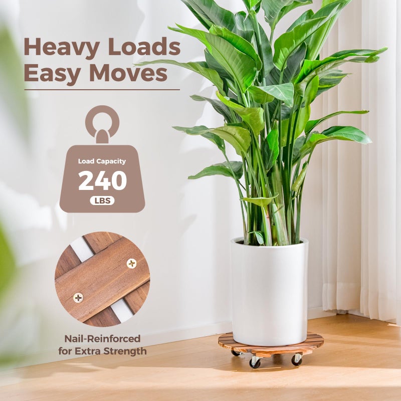 Bamworld Plant Stand Outdoor Rolling Tray Plant Caddy with Wheels 12in Plant Caster with Wheels Planter Caddy Flower Cart Plant Dolly for Heavy Duty Large Plants Plant Rollers (2 Pack ) - Image 2