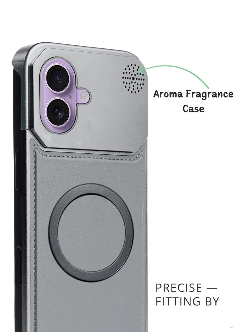 Wtech Apple iPhone 17 5G 2025 Metal Frameless Case Metallic Vegan Leather Magsafe Support Hard Case Cover (MCMPMN) - Grey - Image 4