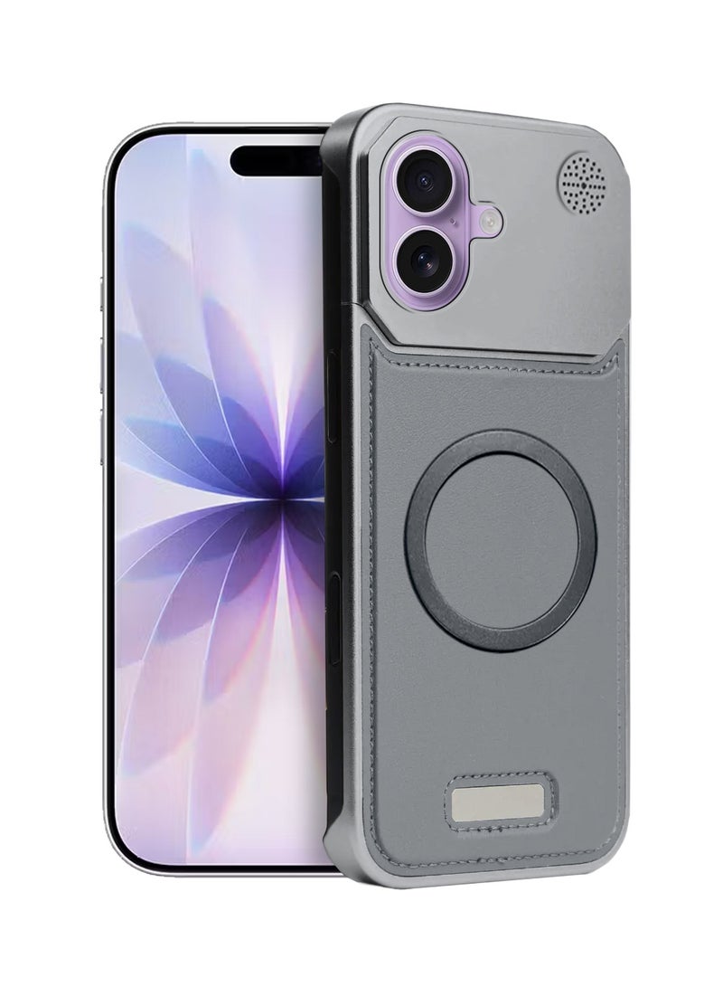 Wtech Apple iPhone 17 5G 2025 Metal Frameless Case Metallic Vegan Leather Magsafe Support Hard Case Cover (MCMPMN) - Grey - Image 1