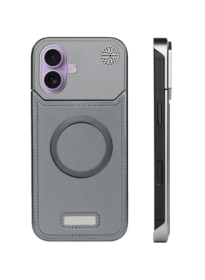 Wtech Apple iPhone 17 5G 2025 Metal Frameless Case Metallic Vegan Leather Magsafe Support Hard Case Cover (MCMPMN) - Grey - Image 2