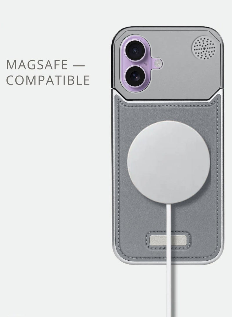 Wtech Apple iPhone 17 5G 2025 Metal Frameless Case Metallic Vegan Leather Magsafe Support Hard Case Cover (MCMPMN) - Grey - Image 3