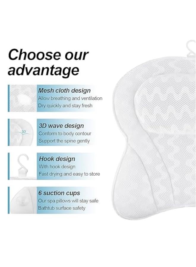 Bath Pillow Bathtub Pillows for Head & Neck 3D Air Mesh Breathable Bath Pillows Hot Tub Jacuzzi Spa Bathtub Accessories for Female (White)  - Image 3